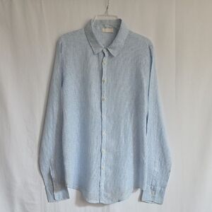 CP Shades Blue & White Stripe Linen Blouse.  Size Medium